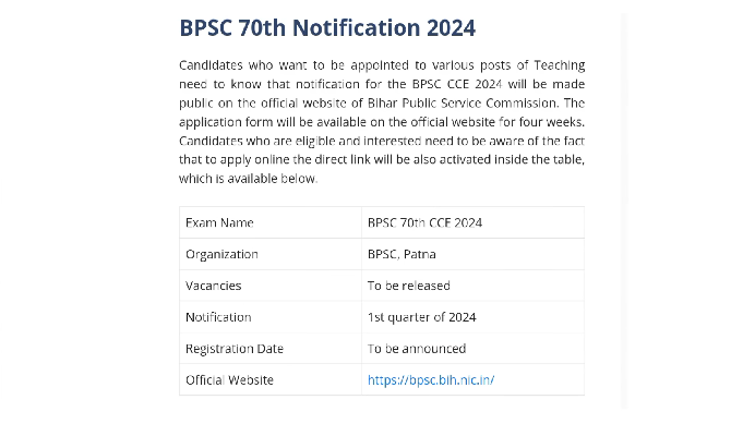 bpsc 70th notification